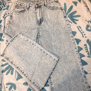 Light Blue Pearl Embellished Women Jeans